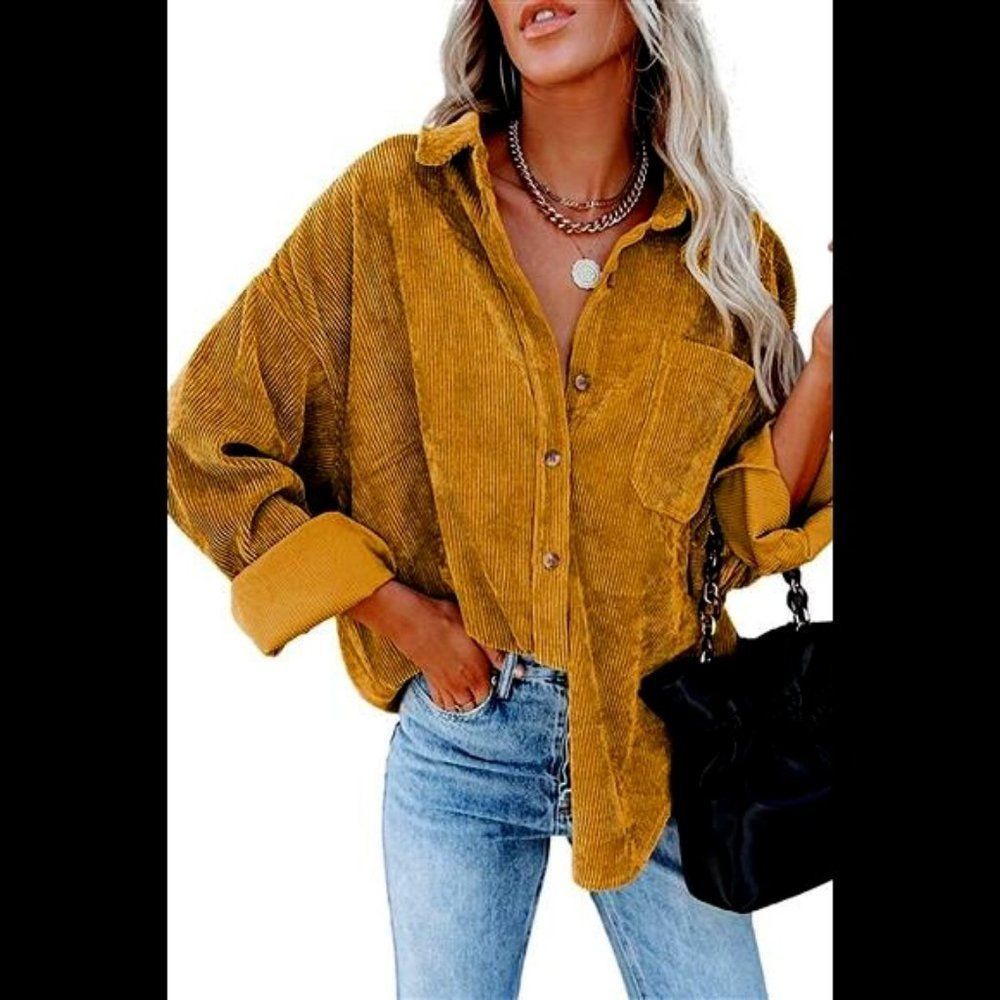 Deep Yellow Button Down Long Sleeve Cordoroy Butt… - image 1